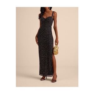 NWT‎ Lulus A-Lister Black Rhinestone Bustier Maxi Dress Small